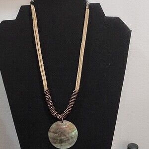 Lia Sophia Albaster 20" Tan Corded With Bronze Brown Beads Necklace